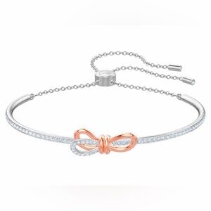 NEW Swarovski Lifelong Bow Bangle White Mixed Metal Finish